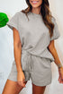 2Pcs Solid Textured Drawstring Shorts Set